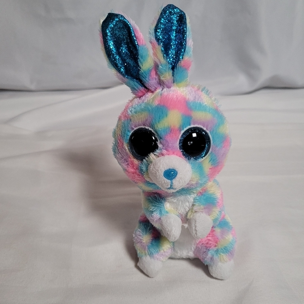 Ty Beanie Boo "Hops" Tie Dye Glitter Eye Easter Bunny Plush Stuffed Animal 6"